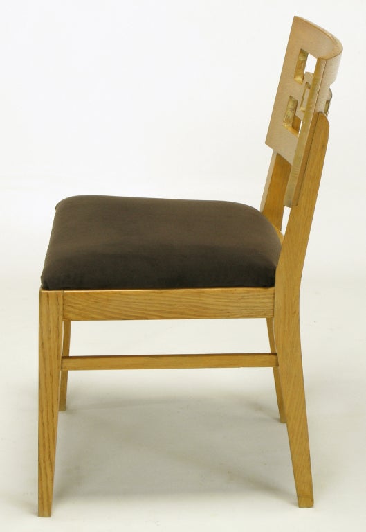 American Six Carved White Oak Greek Key Dining Chairs