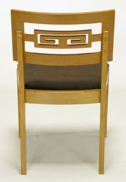 Mid-20th Century Six Carved White Oak Greek Key Dining Chairs