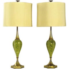 Pair Rembrandt Green Pottery Table Lamps