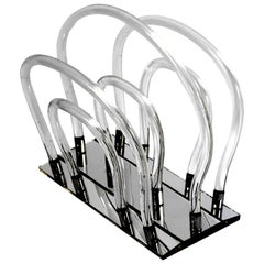 Portariviste in lucite, cromo e specchio di Dorothy Thorpe