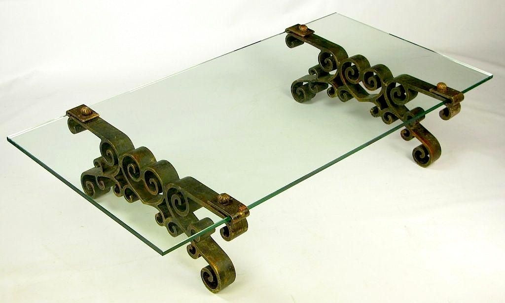 72" Long Gilt Bronze & Glass Spanish Revival Coffee Table