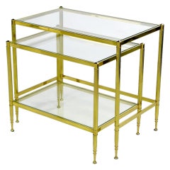Set Of Two Italian Modern Brass & Glass Nesting Tables