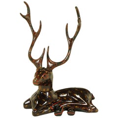 Carved Wood Hand Lacquered Recumbent Deer
