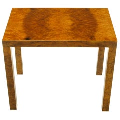 Milo Baughman Burled Olive Wood Parsons Style Side Table