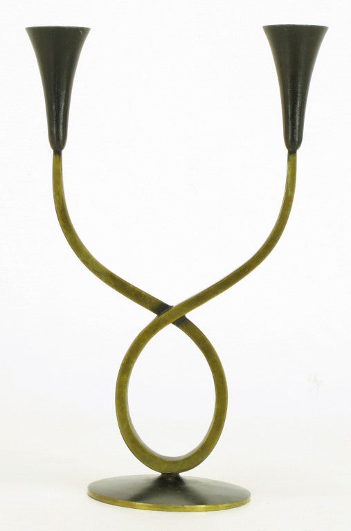 Rena Rosenthal Brass Double Arm Candelabra For Sale 1