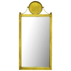 Large Antiqued Brass Wall Mirror With Circular Brass Pediment 4