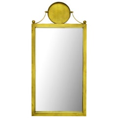 Large Antiqued Brass Wall Mirror with Circular Brass Pediment
