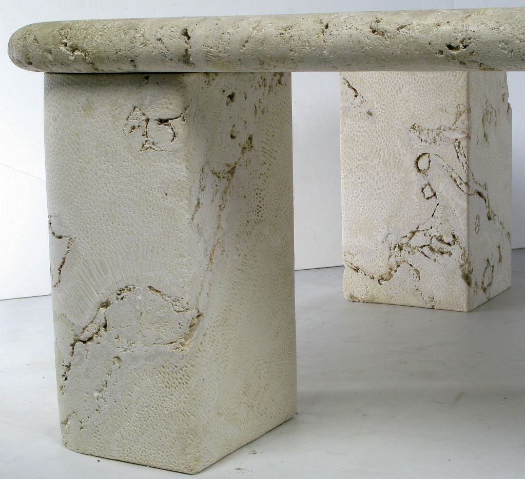 Solid Fossil Stone Coffee Table In The Manner Of Michael Taylor 1