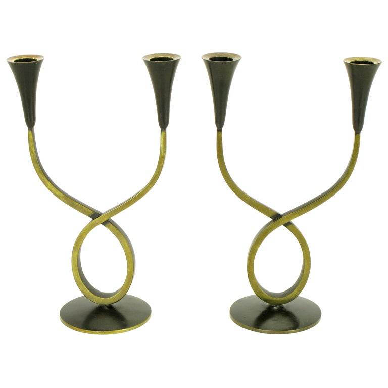 Rena Rosenthal Brass Double Arm Candelabra For Sale