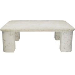 Solid Fossil Stone Coffee Table In The Manner Of Michael Taylor