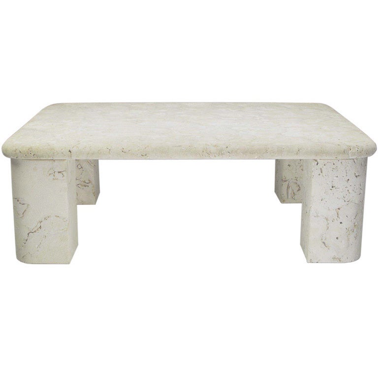 Solid Fossil Stone Coffee Table In The Manner Of Michael ...