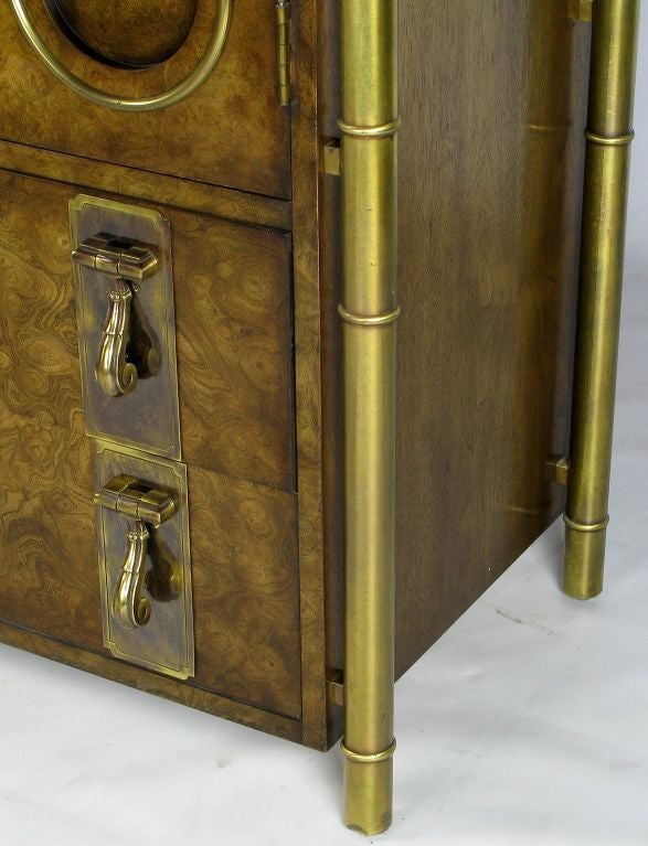 Mid-Century Modern Mastercraft Burled Wood and Brass Tall Cabinet