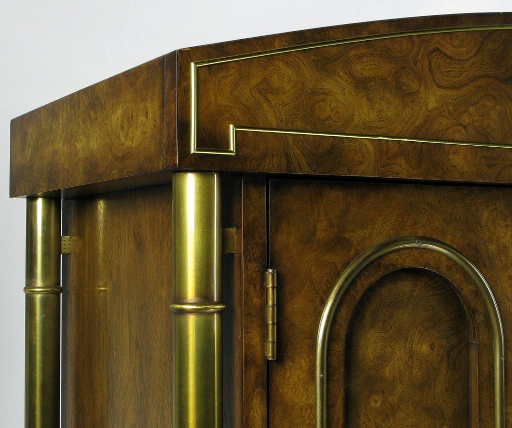 Mid-20th Century Mastercraft Burled Wood and Brass Tall Cabinet
