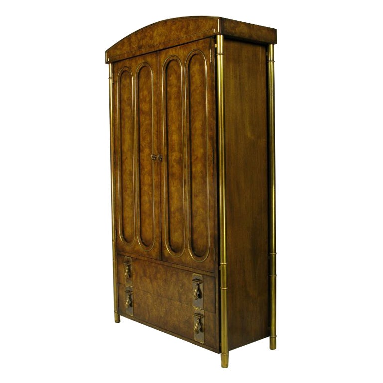 Mastercraft Burled Wood and Brass Tall Cabinet