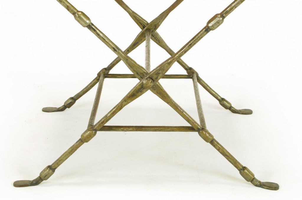 Four Custom Leather & Hand Forged Iron X-Base Sling Chairs 6