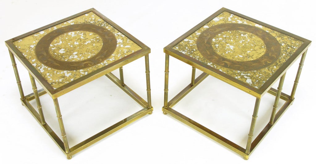 Pair Mastercraft Brass & Reverse Gilt Glass End Tables