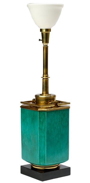 Mid-20th Century Large 1940s Stiffel Green Ceramic & Brass Lamp By Edwin Cole