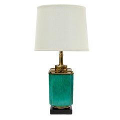 Large 1940s Stiffel Green Ceramic & Brass Lamp By Edwin Cole