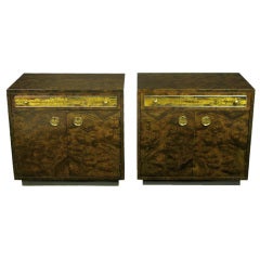 Pair Mastercraft Cabinets With Acid Etched Brass Detail
