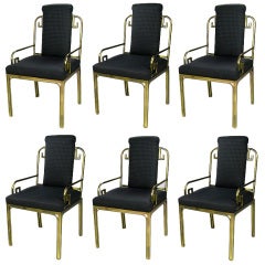 Set Of Six Mastercraft Greek Key Design Brass Dining Chairs