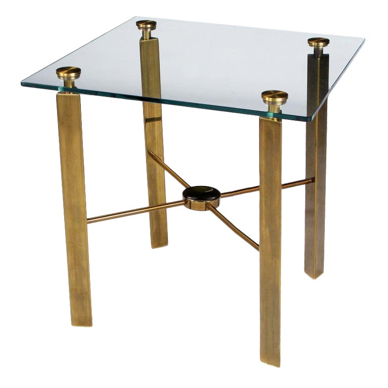 Postmodern Brass and Glass End Table