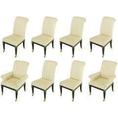 Set Of Eight Mastercraft Upholstered & Ebonized Dining Chairs