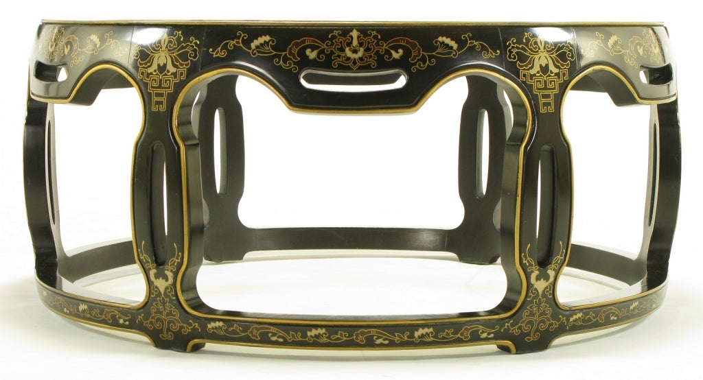 Mid-20th Century Asian Open Drum Coffee Table, Lacquered and Parcel-Gilt For Sale