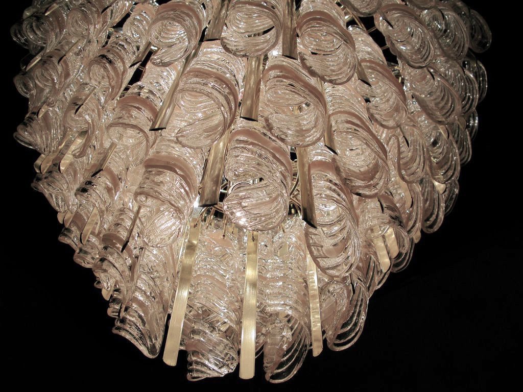 20th Century Murano Chandelier With Hanging Spirals Of Pink & Clear Glass