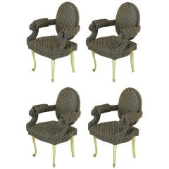 Set of Four Louis Moderne Upholstered Arm Chairs