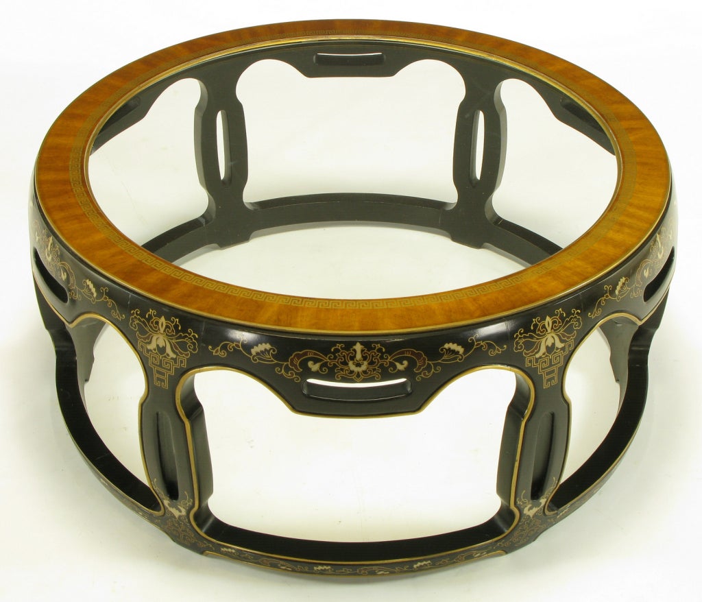 American Asian Open Drum Coffee Table, Lacquered and Parcel-Gilt For Sale