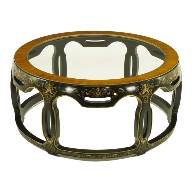 Asian Open Drum Coffee Table, Lacquered and Parcel-Gilt