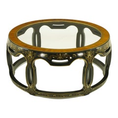 Vintage Asian Open Drum Coffee Table, Lacquered and Parcel-Gilt