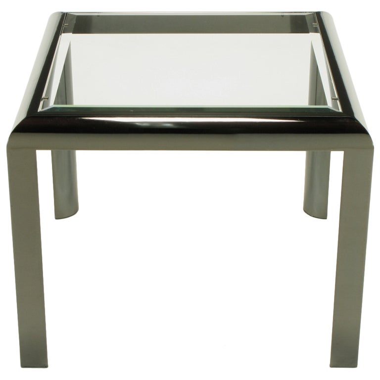 DIA End Table in Radiused Gunmetal with Beveled Glass For Sale