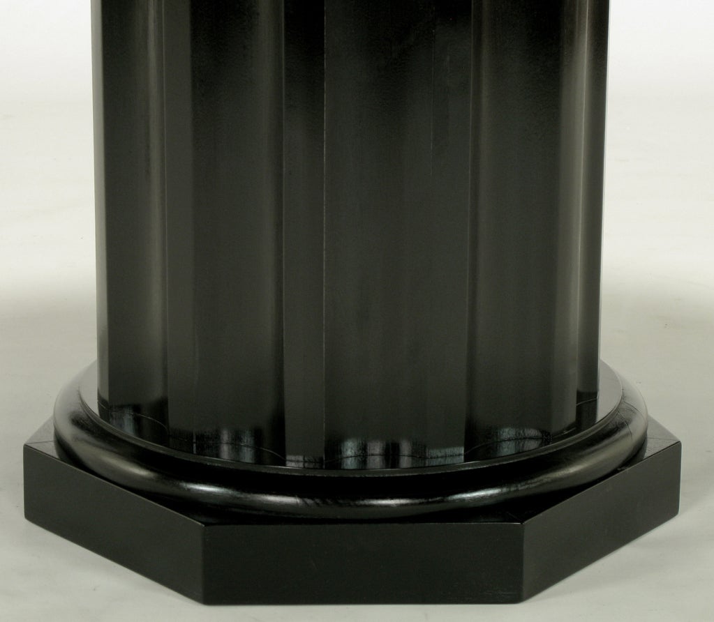 White Carrera Marble Coffee Table With Ebonized Fluted Wood Base 2