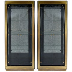 Pair Black Lacquer & Brass Mastercraft Display Cabinets