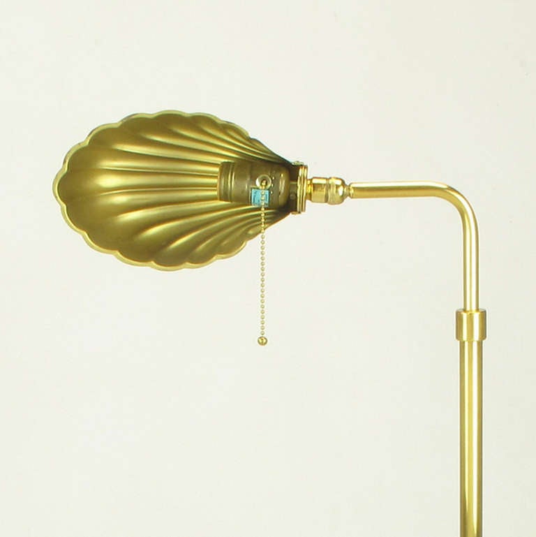 Mid-20th Century Pharmacy Style Brass Shell Shade Floor Lamp
