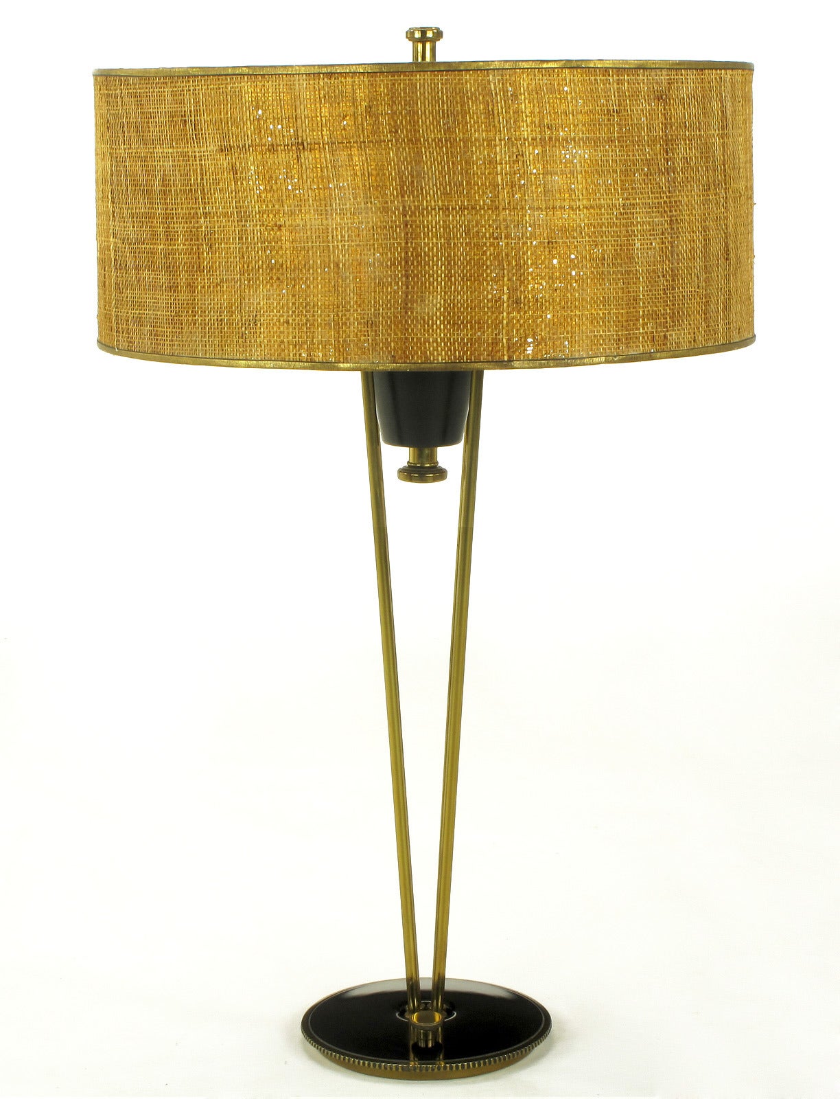 Rare 1950s Black Lacquer & Brass Suspension Stiffel Table Lamp