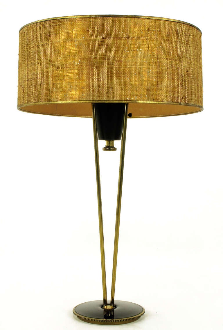 American Rare 1950s Black Lacquer & Brass Suspension Stiffel Table Lamp