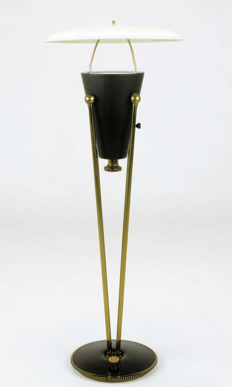 Rare 1950s Black Lacquer & Brass Suspension Stiffel Table Lamp 1