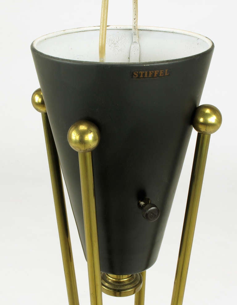 Rare 1950s Black Lacquer & Brass Suspension Stiffel Table Lamp 3
