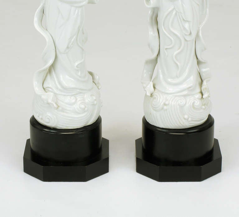 Brass Pair Blanc De Chine Female Figure Table Lamps