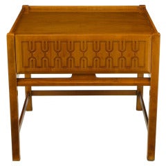 Swedish Teak Wood Single Drawer Carved-Relief Night Stand 7