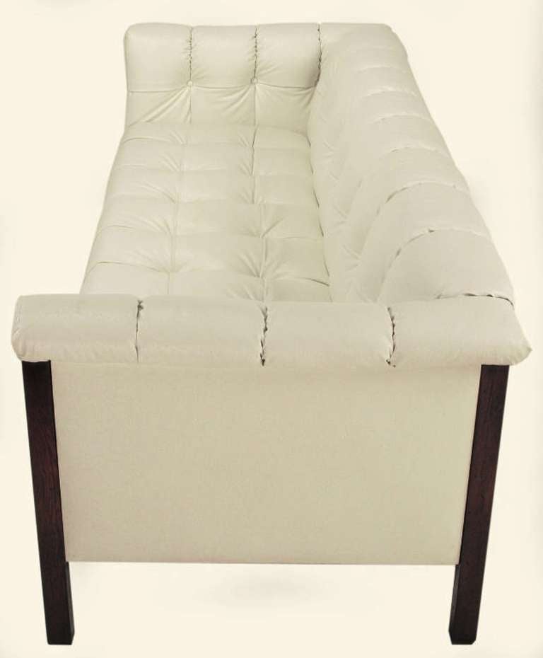 American Rare Bert England Button-Tufted White Ostrich Texture Sofa