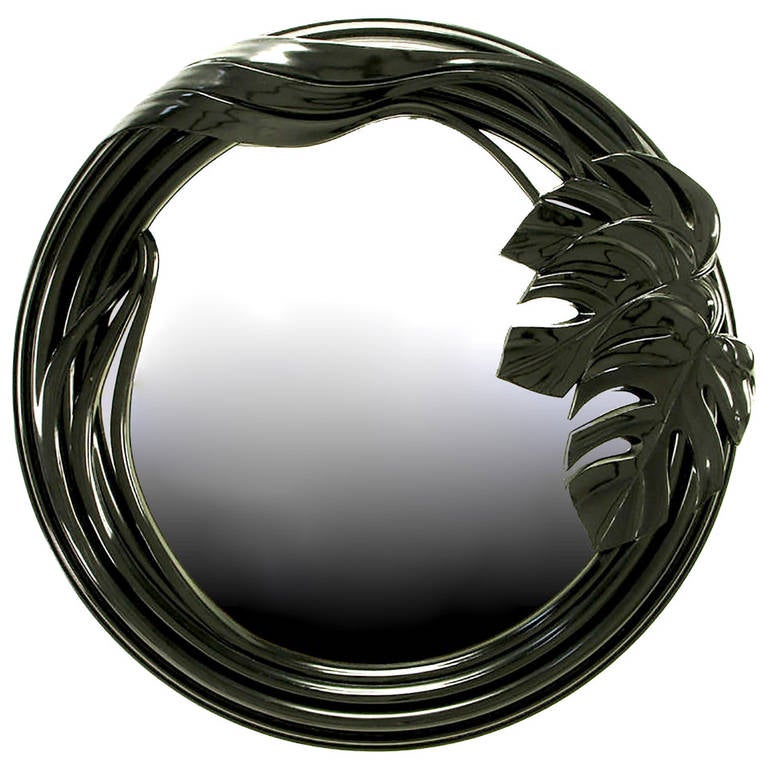 Art Deco Black Lacquered Wood Frame Mirrors For At 1stdibs Black Lacquer Art Deco Revival Foliate Round Mirror