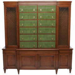 Renzo Rutili Green Leather and Mahogany Breakfront Library Cabinet with Desk 5