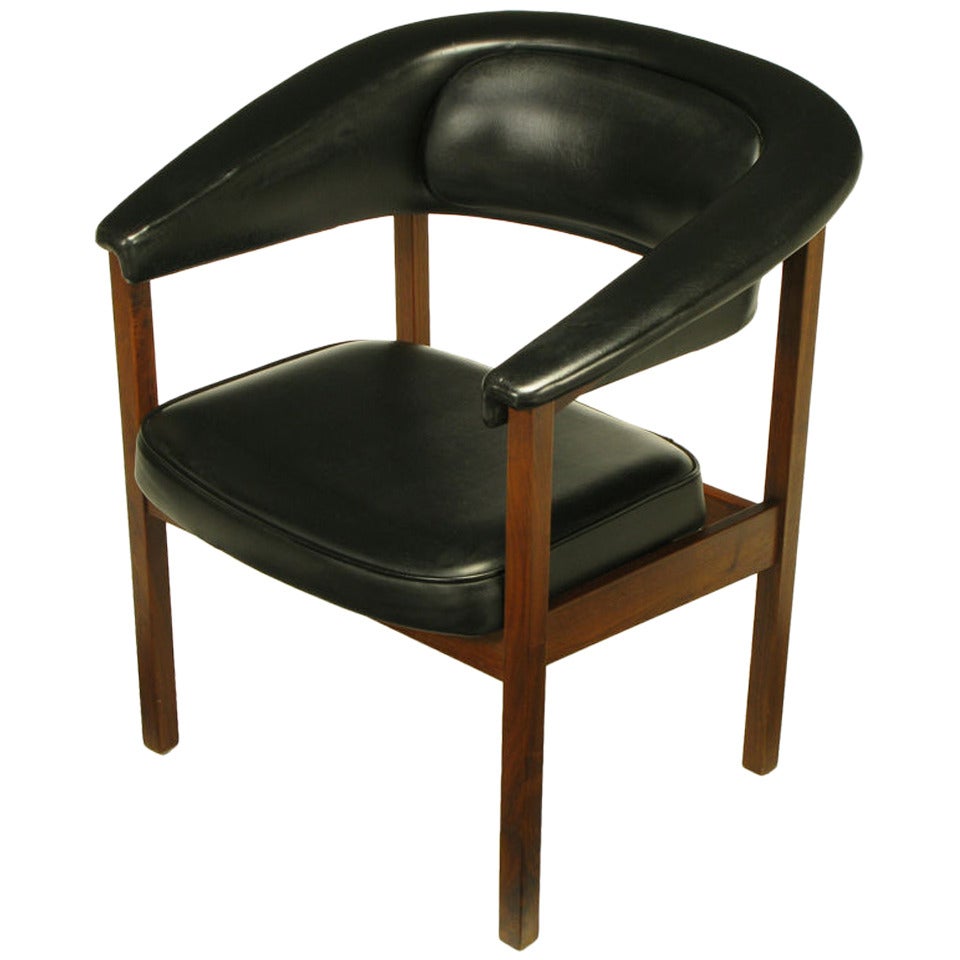 Walnut and Black Upholstery Barrel Back Desk Chair