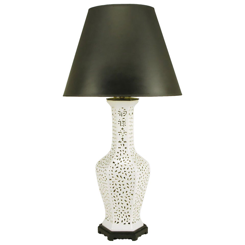 Large Reticulated Blanc de Chine Porcelain Table Lamp For Sale