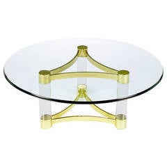 Brass and Lucite Reverse Trefoil Coffee Table