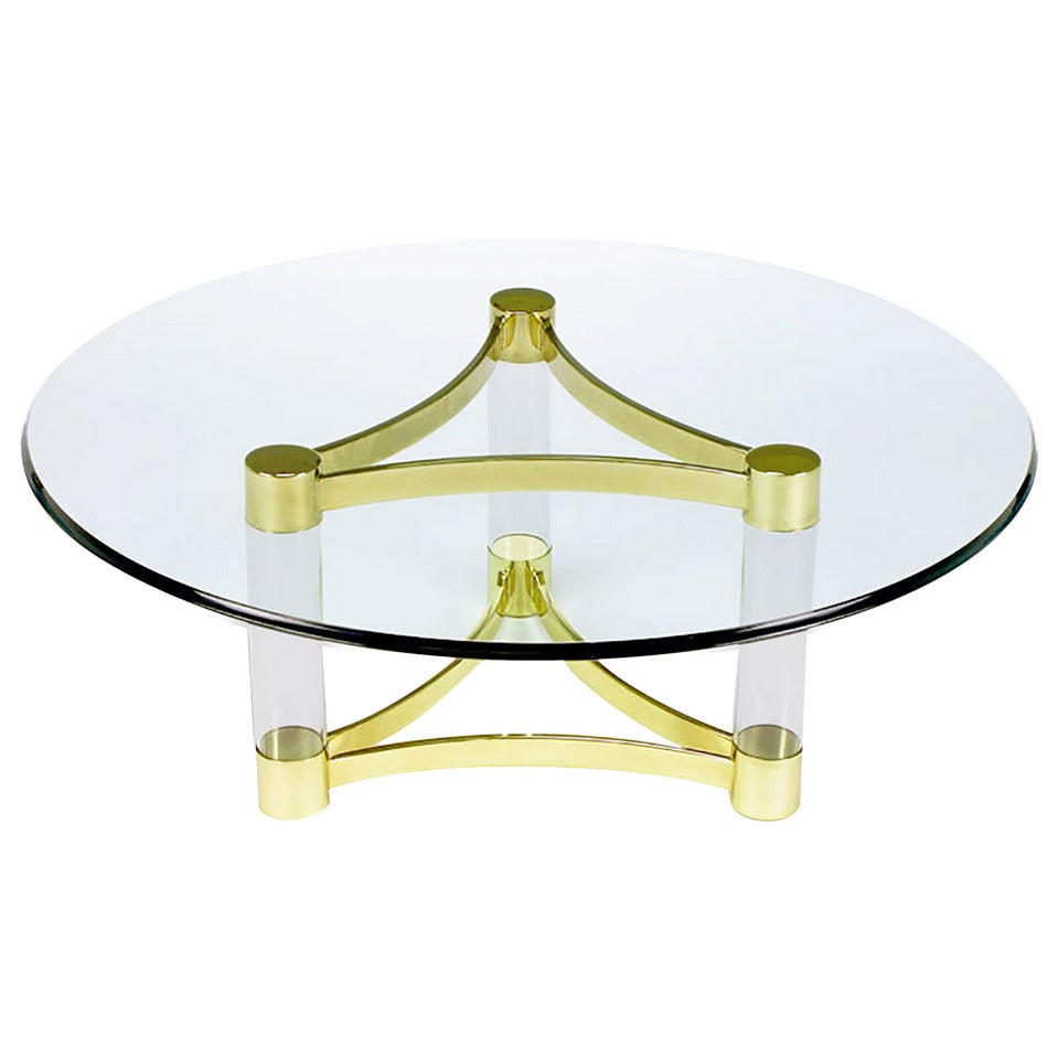 Brass and Lucite Reverse Trefoil Coffee Table