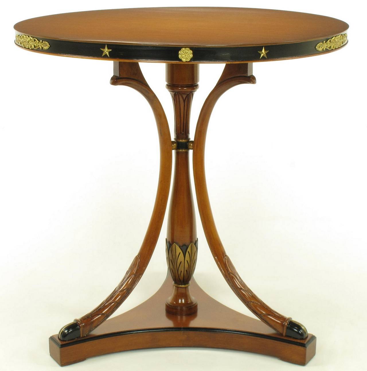 Biedermeier Style Beechwood Center Table with Black Lacquer and Brass